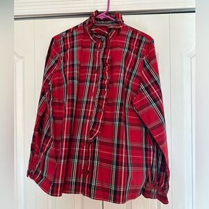 J. Crew Ladies Red and Black Plaid Ruffle Blouse